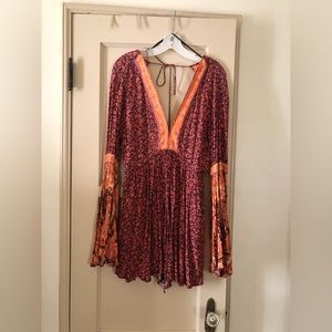 Free People backless long sleeve romper